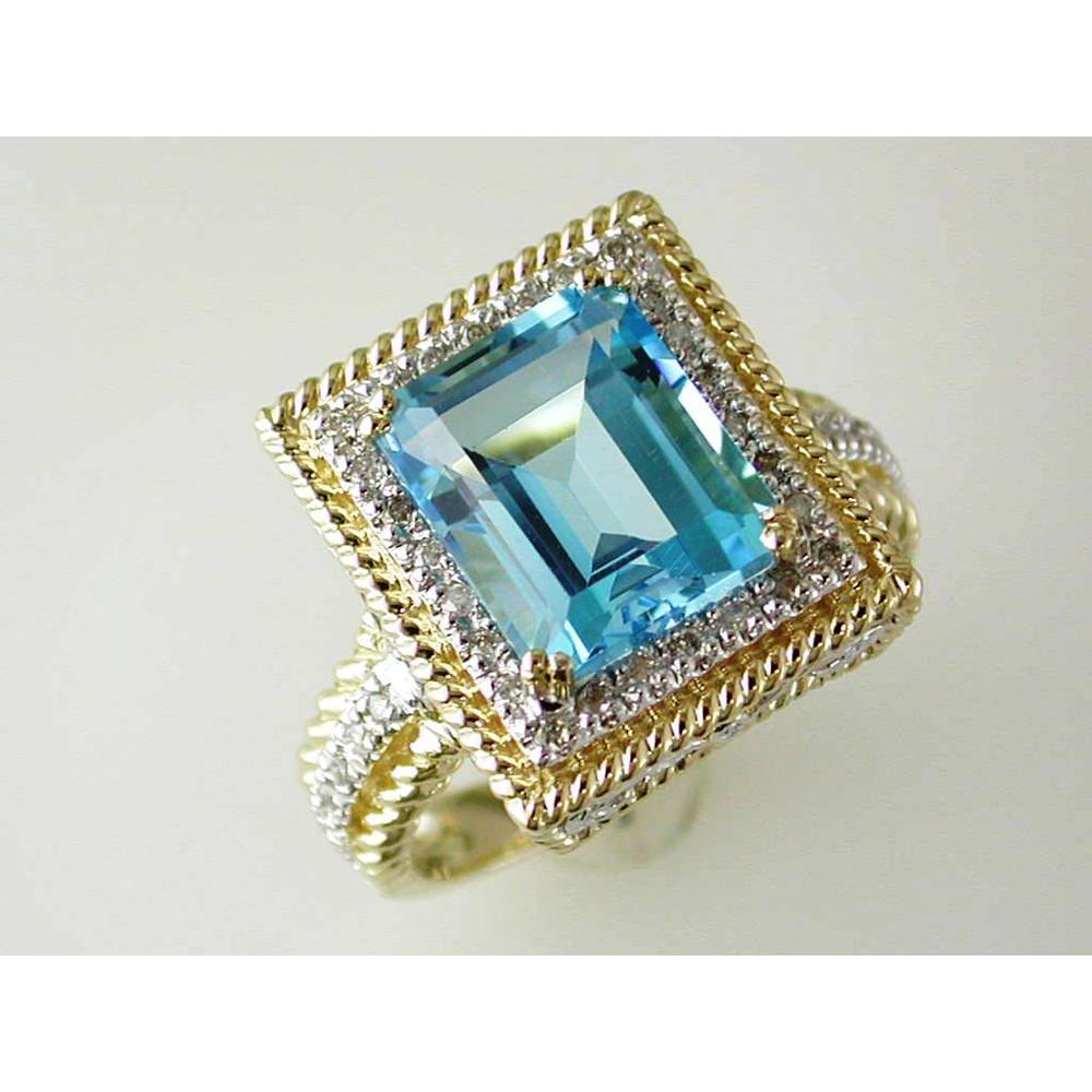 Royal 14K Yellow Gold Blue Topaz & Diamond Ring - Radiant Oceanic Splendor