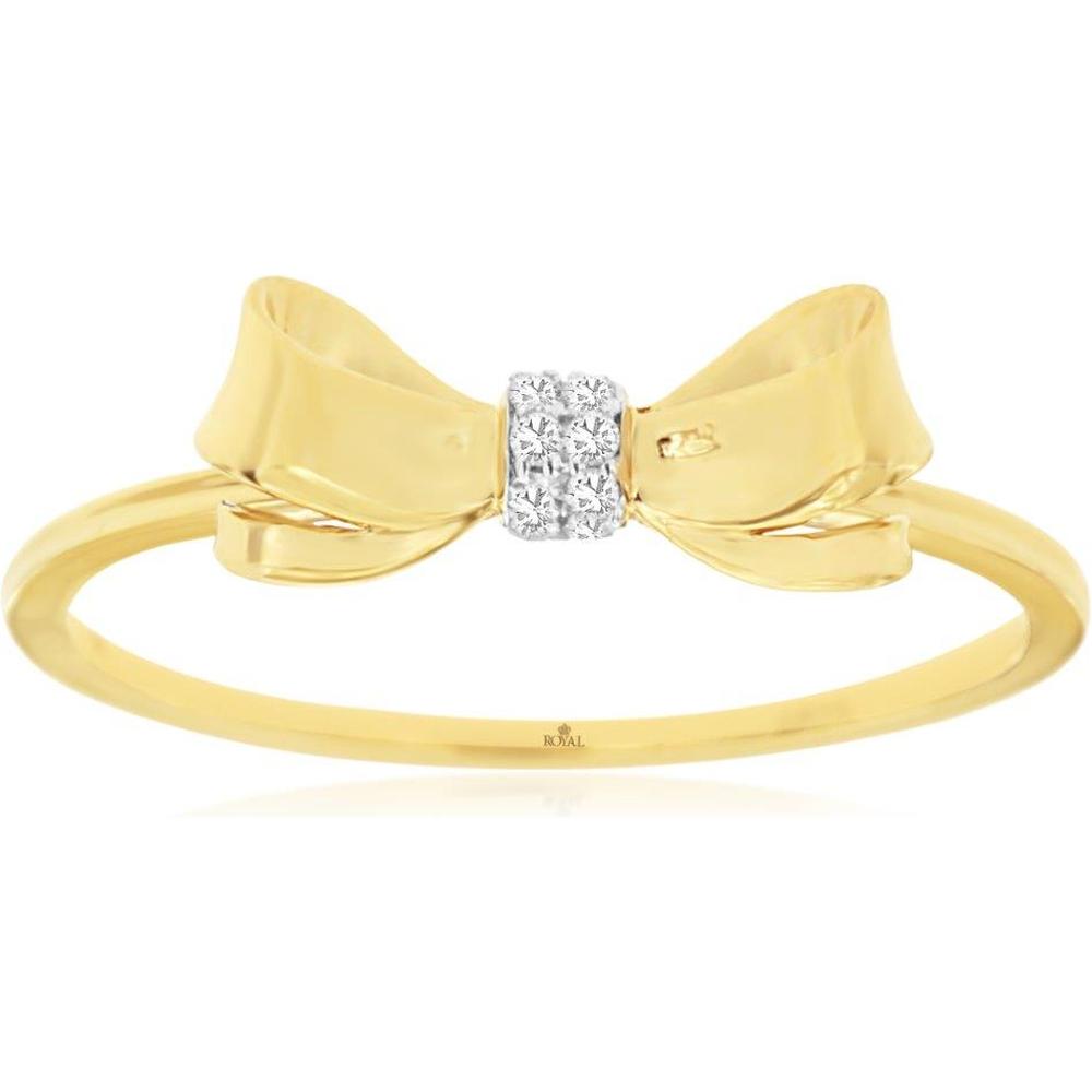 Royal 14K Yellow Gold Bow Motif Ring with 0.04 Carat Total Diamond Weight