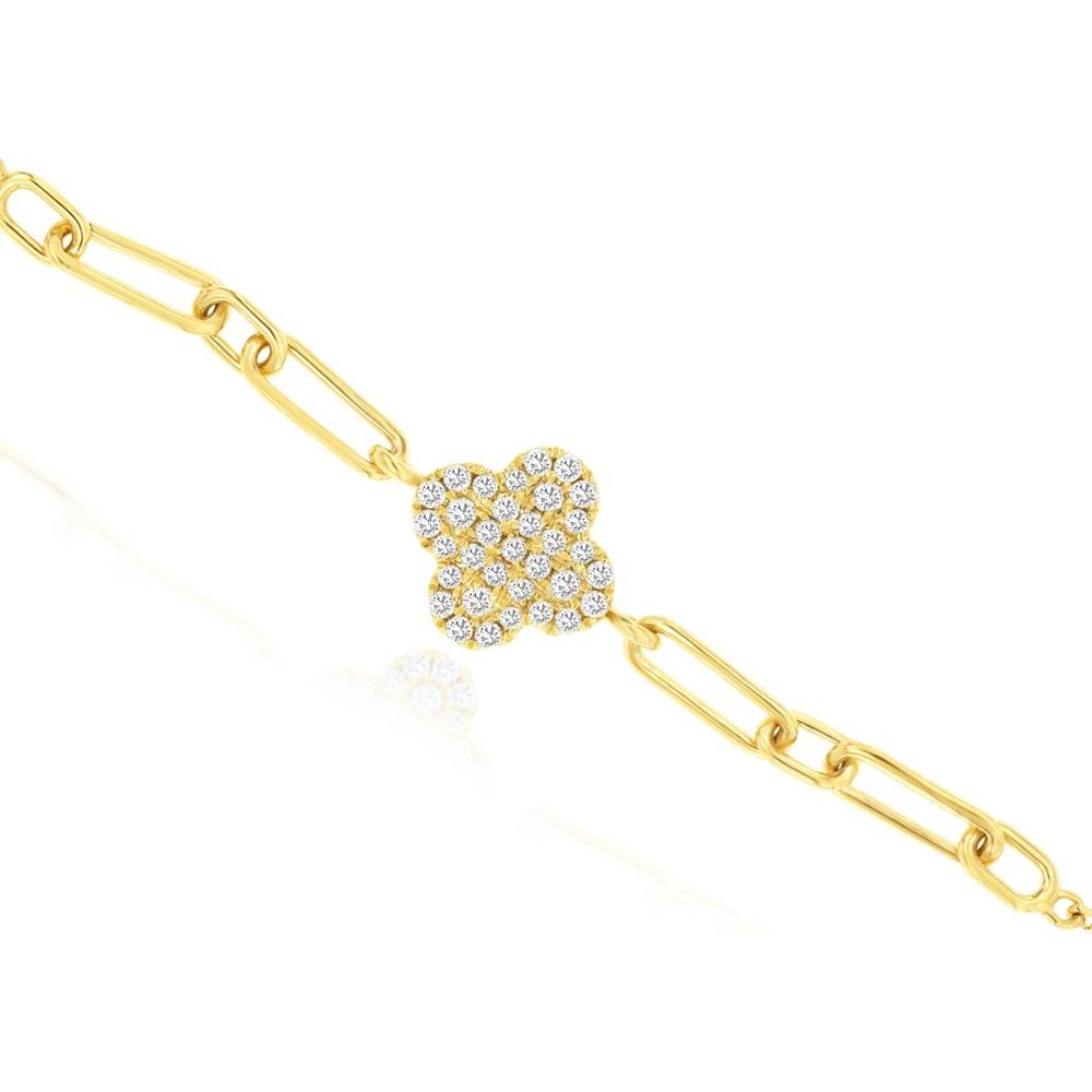 Royal 14K Yellow Gold Bracelet with Floral Motif and 0.15 Carat Diamond Centerpiece