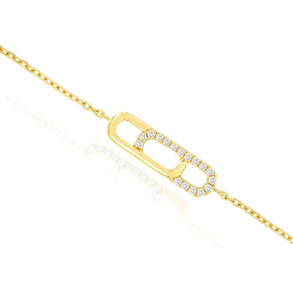 Royal 14K Yellow Gold Bracelet with Geometric Link and 0.08 Carat Total Diamond Weight