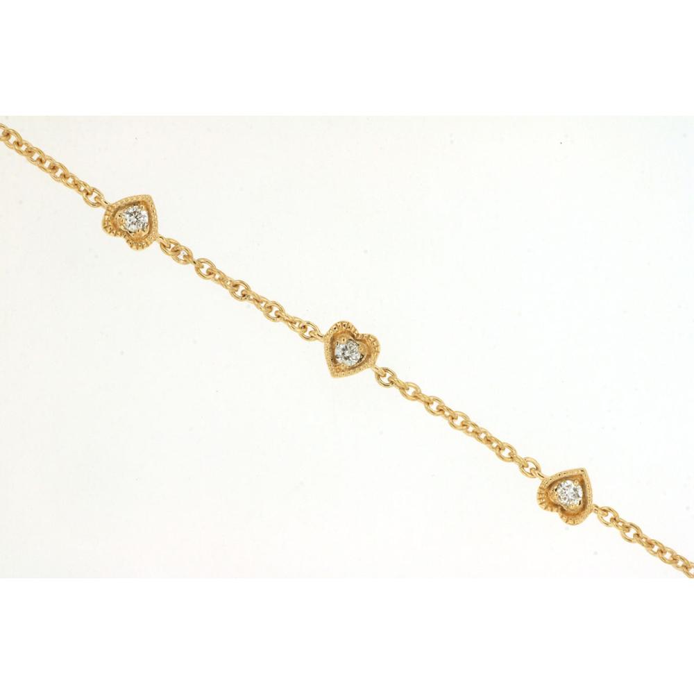Royal 14K Yellow Gold Bracelet with Heart-Shaped Settings and Milgrain Detailing - 0.15 Carat Total Diamond Weight