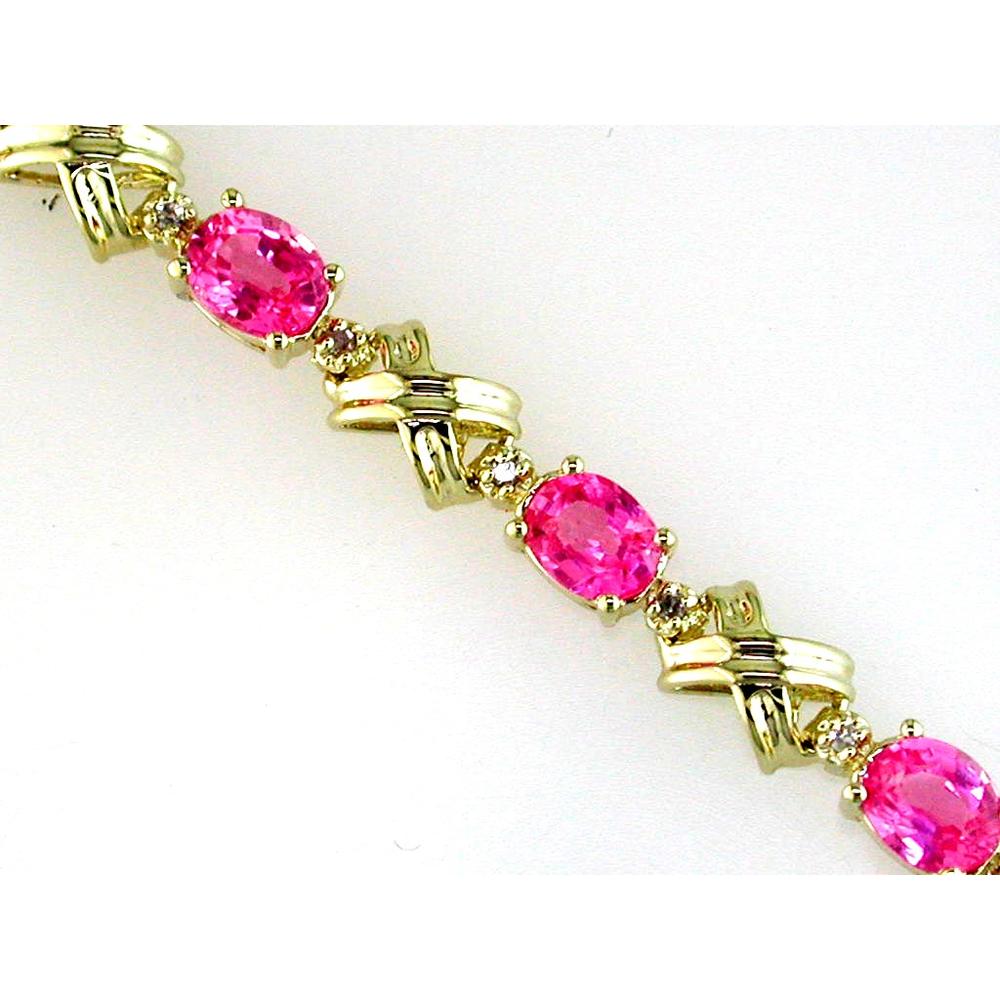 Royal 14K Yellow Gold Bracelet with Oval Pink Sapphires and Round Diamonds - 5.95 Carats Total Weight