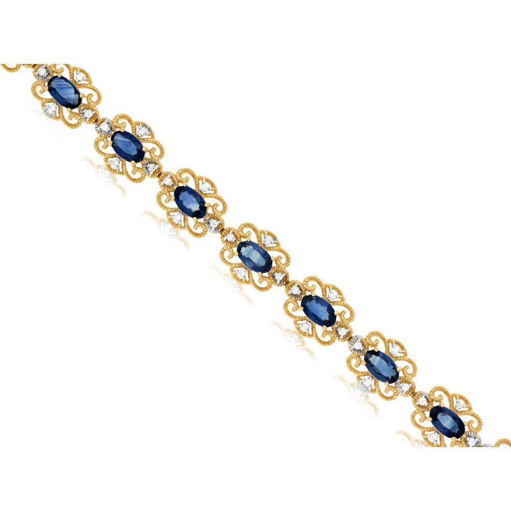 Royal 14K Yellow Gold Bracelet with Oval Sapphires and Diamond Accents - 4.80 Carat Sapphire and 0.27 Carat Diamond