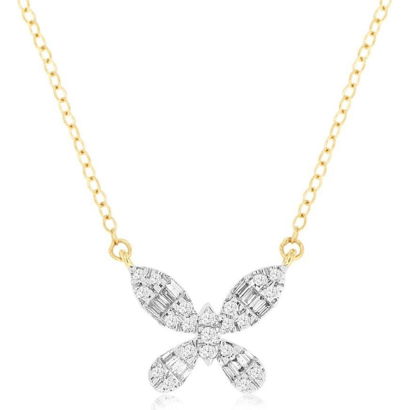 Royal 14K Yellow Gold Butterfly Diamond Necklace with 0.15 Carat Total Diamond Weight