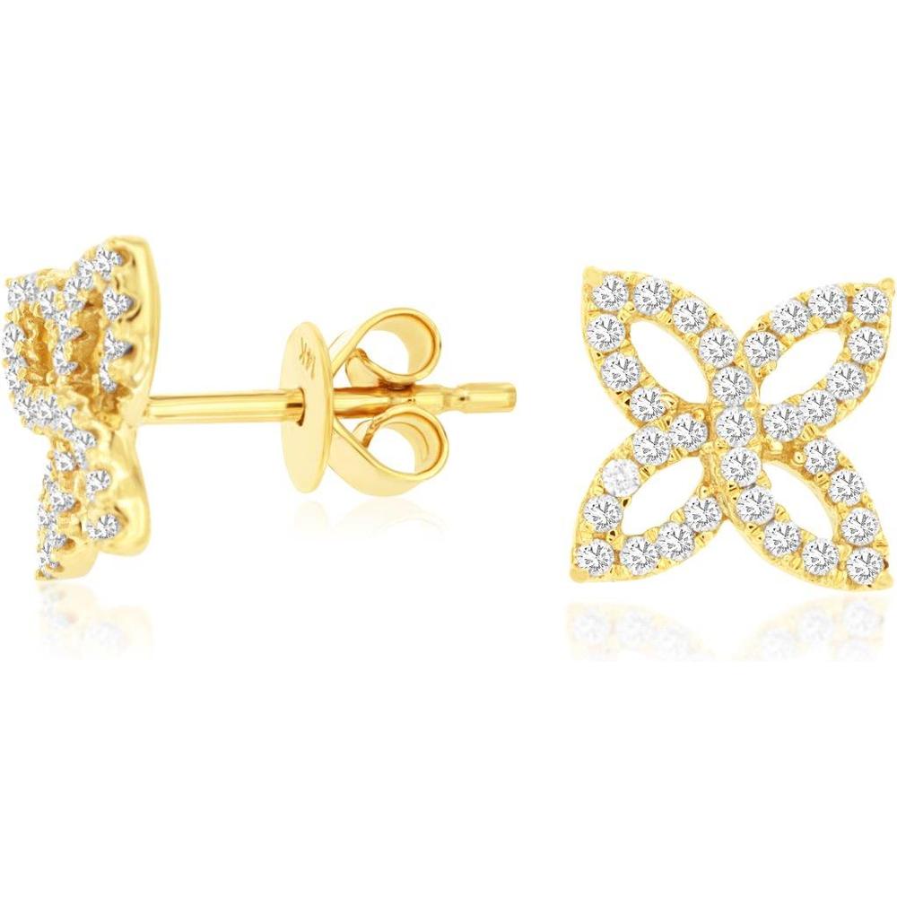 Royal 14K Yellow Gold Butterfly Diamond Stud Earrings - 0.35 Carat Total Diamond Weight