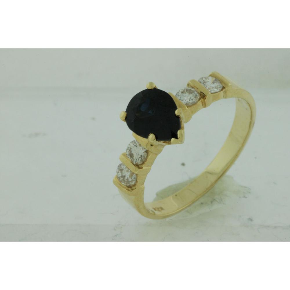 Royal 14K Yellow Gold Celestial Blue Sapphire and Diamond Pear Ring - 1.45 Carat Sapphire, 0.45 Carat Diamonds