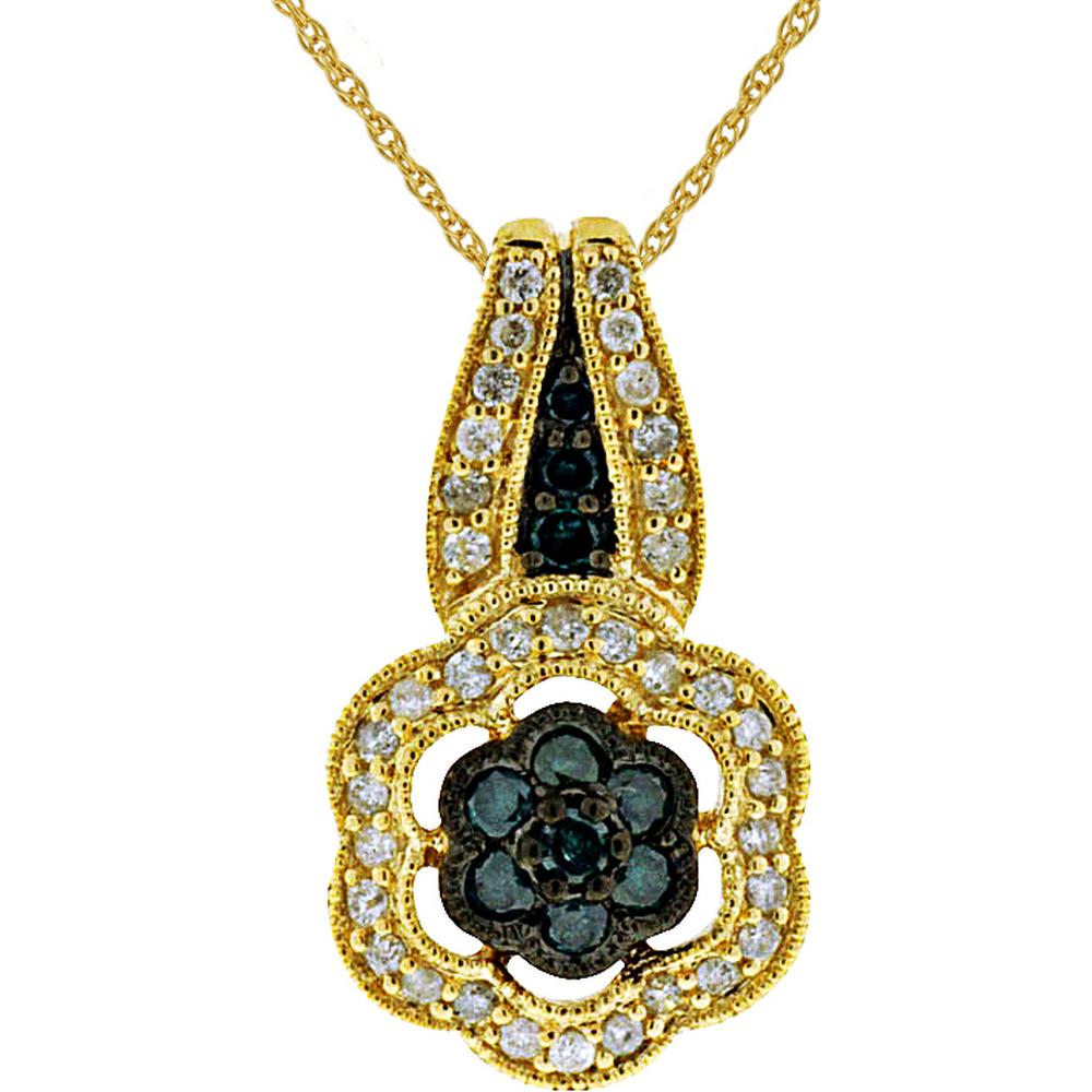 Royal 14K Yellow Gold Celestial Flower Pendant with Diamond & Blue Diamond Accents