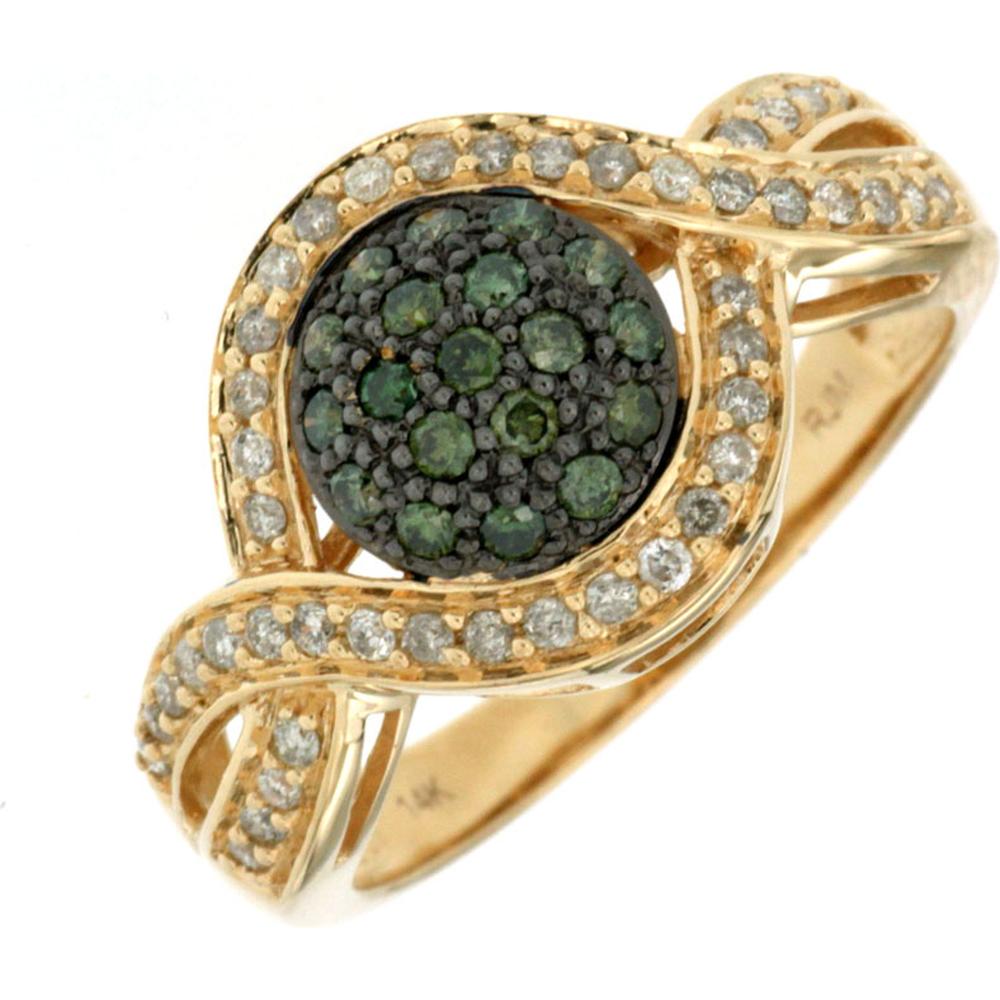 Royal 14K Yellow Gold Celestial Green and White Diamond Ring - 0.50 Carat Total Diamond Weight