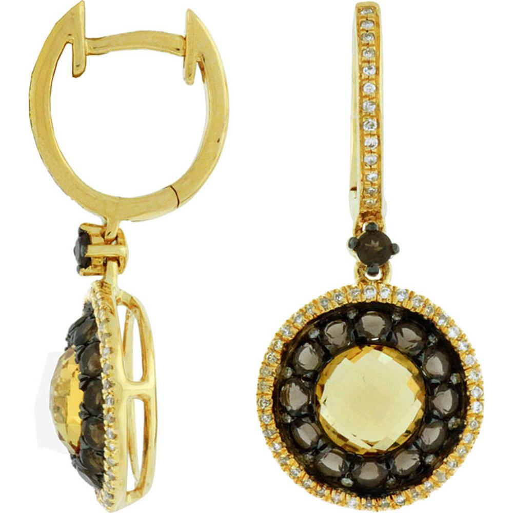 Royal 14K Yellow Gold Celestial Harmony Earrings with Diamonds, Smk Topaz & Citrine - 1.45 Carat Total Gem Weight
