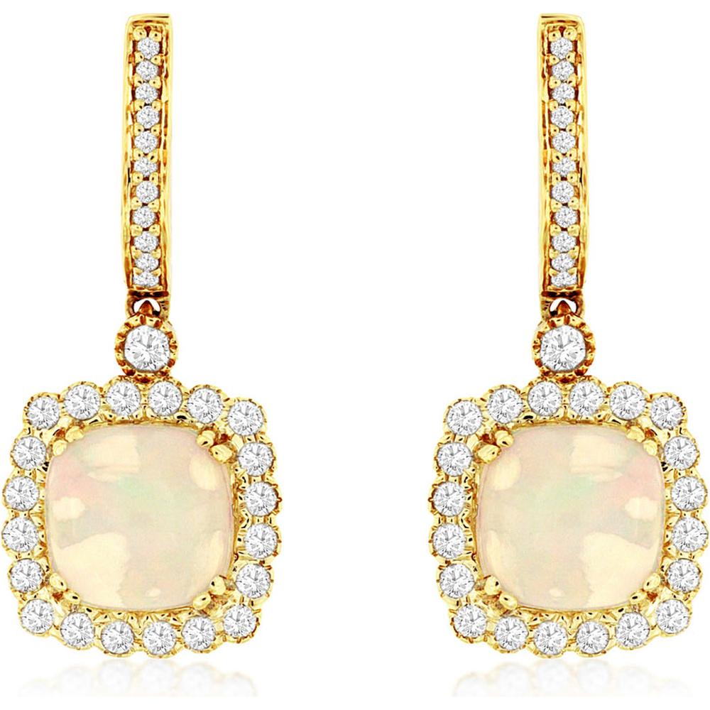 Royal 14K Yellow Gold Celestial Opal & Diamond Halo Earrings - 2.80 Carat Opal, 0.68 Carat Diamond Total Weight