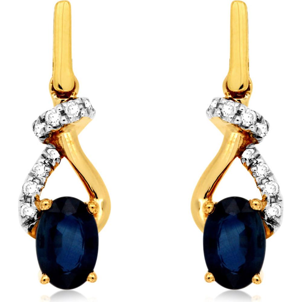 Royal 14K Yellow Gold Celestial Sapphire & Diamond Drop Earrings - 1.25 Carat Sapphire, 0.10 Carat Diamond Total Weight