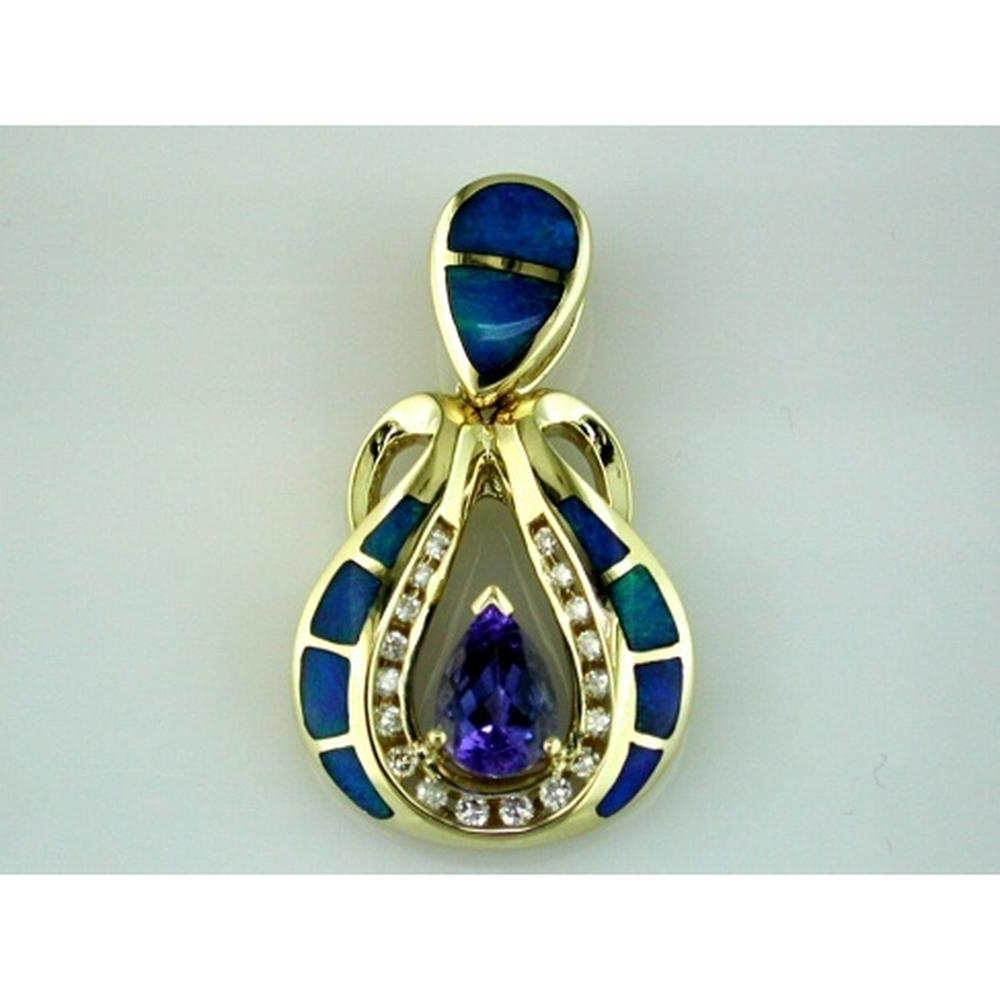 Royal 14K Yellow Gold Celestial Tanzanite & Opal Diamond Pendant - 1.10 Carat Tanzanite, 0.25 Carat Opal