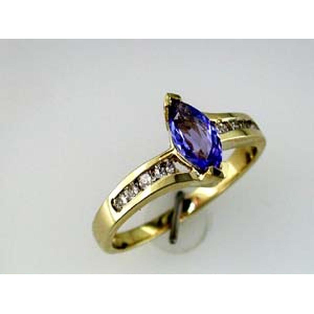 Royal 14K Yellow Gold Celestial Tanzanite Marquise Ring - 0.40 Carat Tanzanite & 0.24 Carat Diamond
