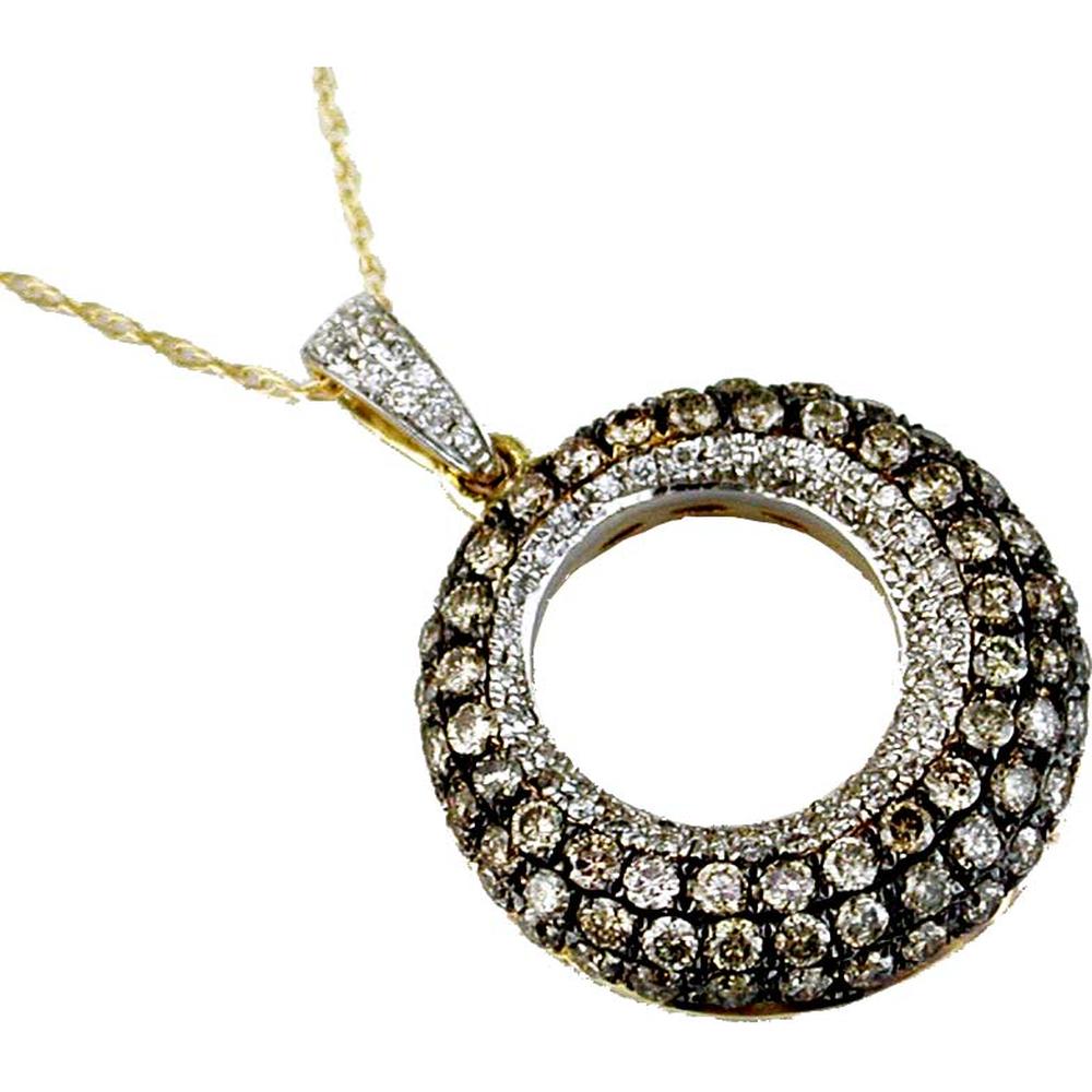Royal 14K Yellow Gold Circle Pendant with Dia & Mocha Diamonds - 1.35 Carat Total Diamond Weight
