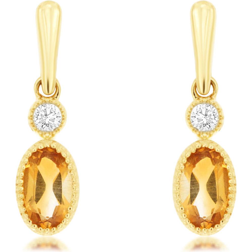Royal 14K Yellow Gold Citrine & Diamond Drop Earrings - 0.50 Carats Total Citrine Weight, 0.05 Carats Total Diamond Weight