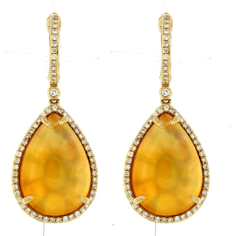 Royal 14K Yellow Gold Citrine and Diamond Earrings - 0.78 Carat Citrine, 22.10 Carat Total Diamond Weight