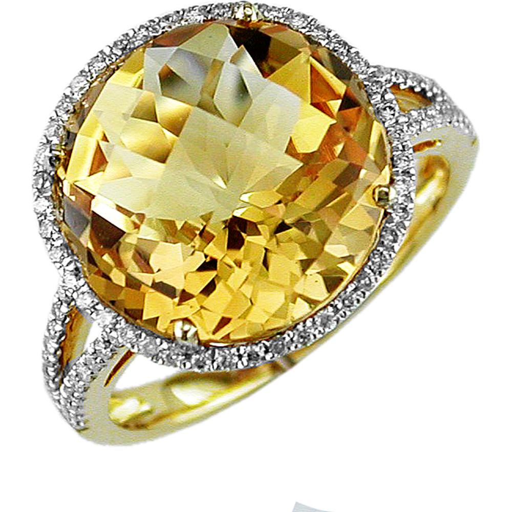 Royal 14K Yellow Gold Citrine and Diamond Halo Ring - 8.80 Carats Citrine, 0.22 Carats Diamond Total Weight