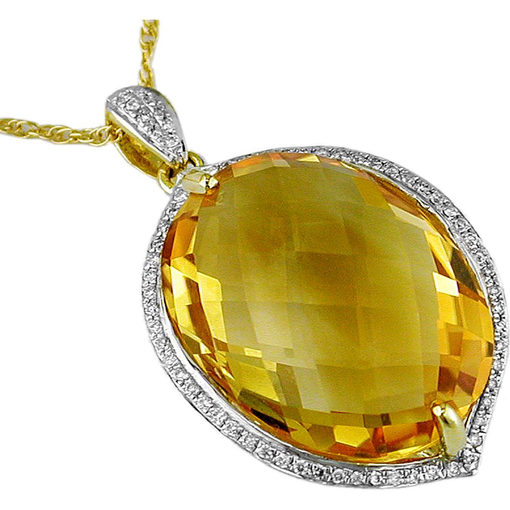 Royal 14K Yellow Gold Citrine & Diamond Pendant - 18.80 Carats Citrine & 0.20 Carats Diamond