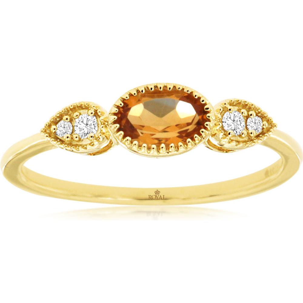 Royal 14K Yellow Gold Citrine & Diamond Ring - Exquisite Gemstone Statement