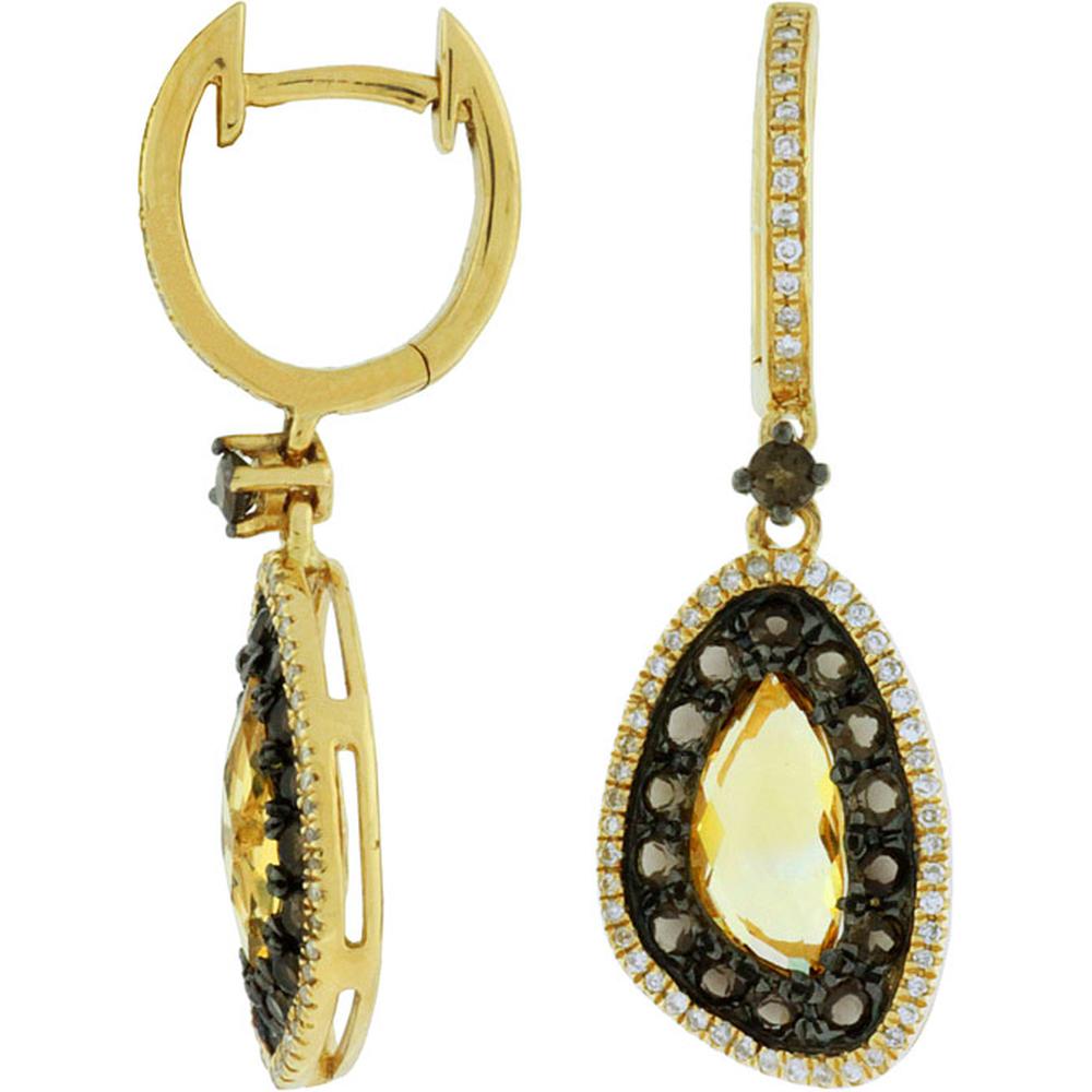 Royal 14K Yellow Gold Citrine and Smk Topaz Halo Earrings - 2.00 Carat Main Stone