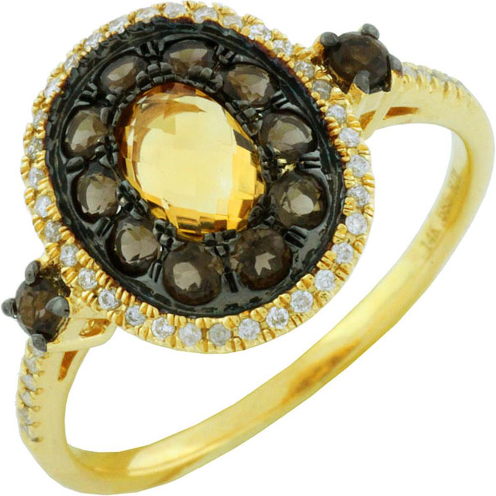 Royal 14K Yellow Gold Citrine and Smoky Topaz Halo Ring - 0.50 Carat Total Weight