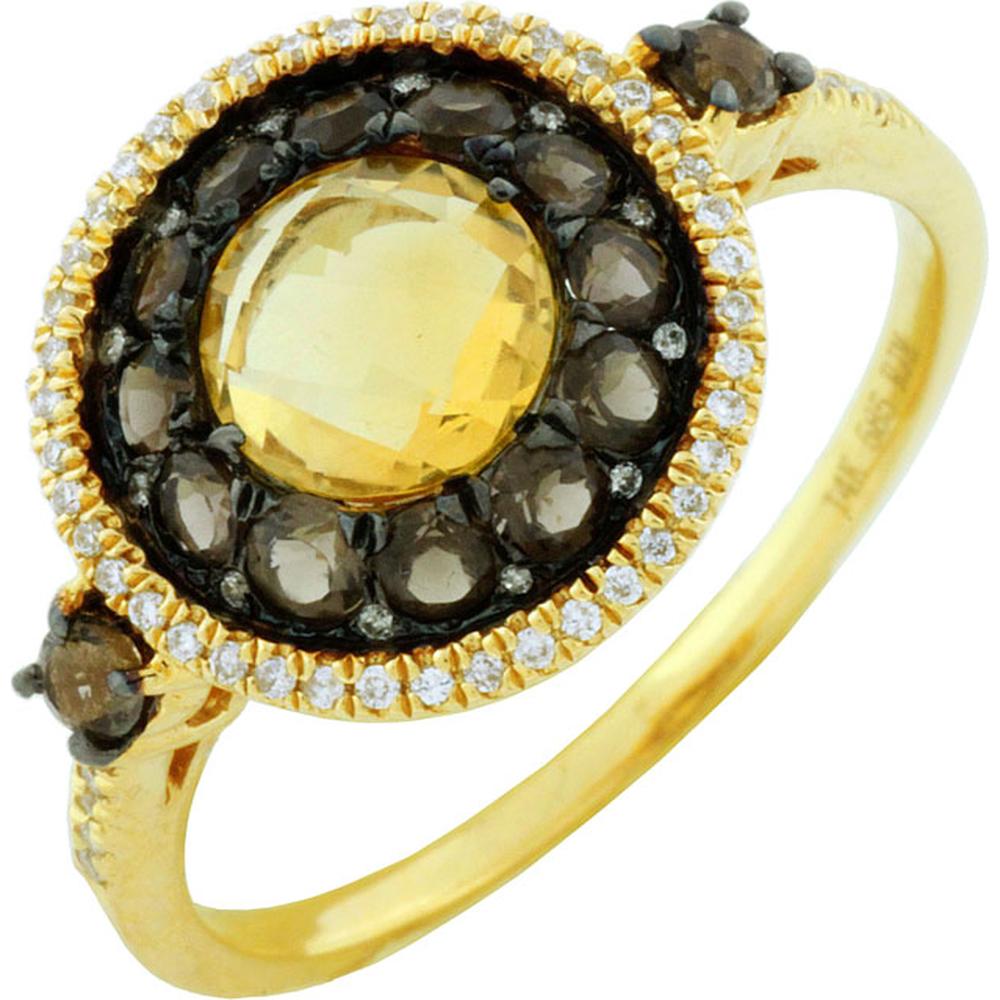 Royal 14K Yellow Gold Citrine and Smoky Topaz Ring - Exquisite Elegance