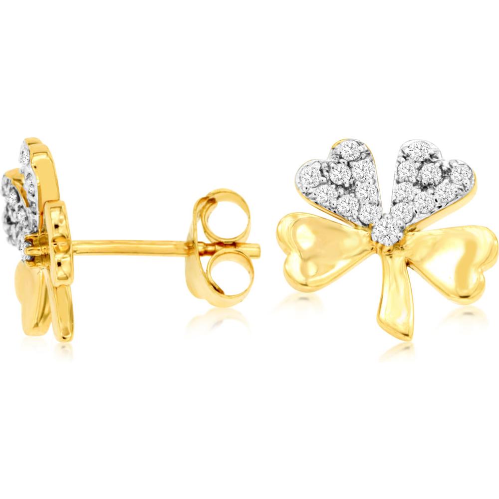 Royal 14K Yellow Gold Clover Stud Earrings with 0.30 Carats Total Diamond Weight