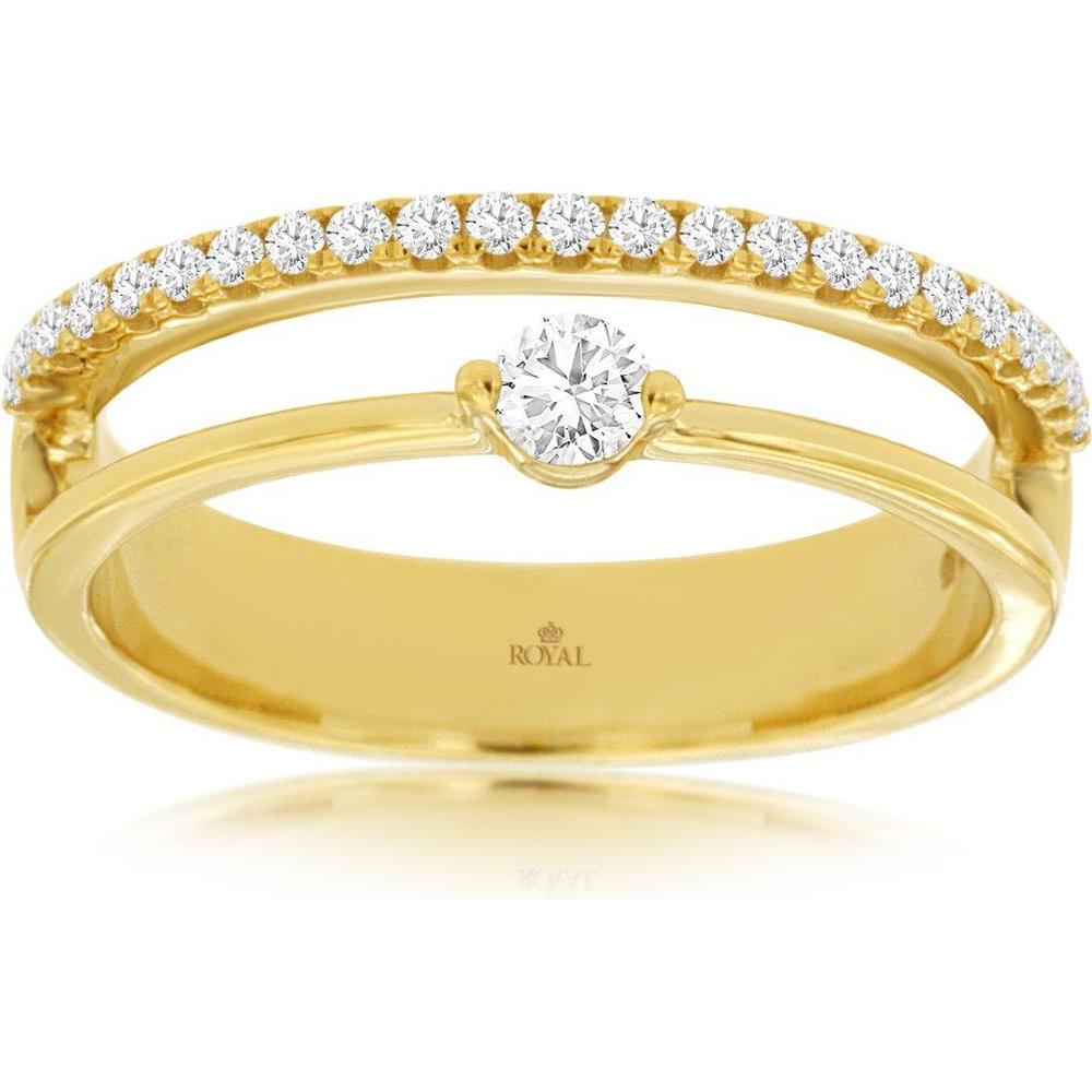 Royal 14K Yellow Gold Contemporary Open Band Ring with 0.30 Carat Central Diamond and Additional Diamonds
