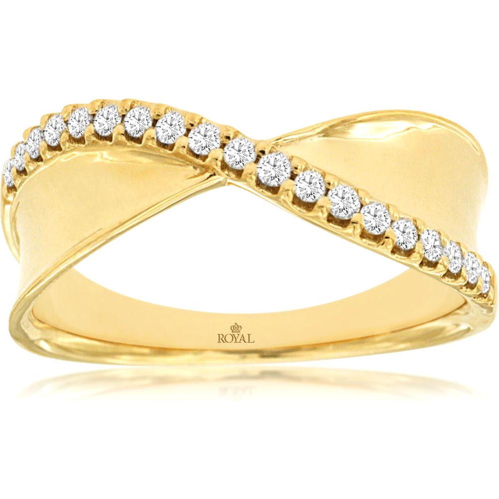 Royal 14K Yellow Gold Crossover Band Ring with Channel Set Round Diamonds - 0.20 Carat Total Diamond Weight