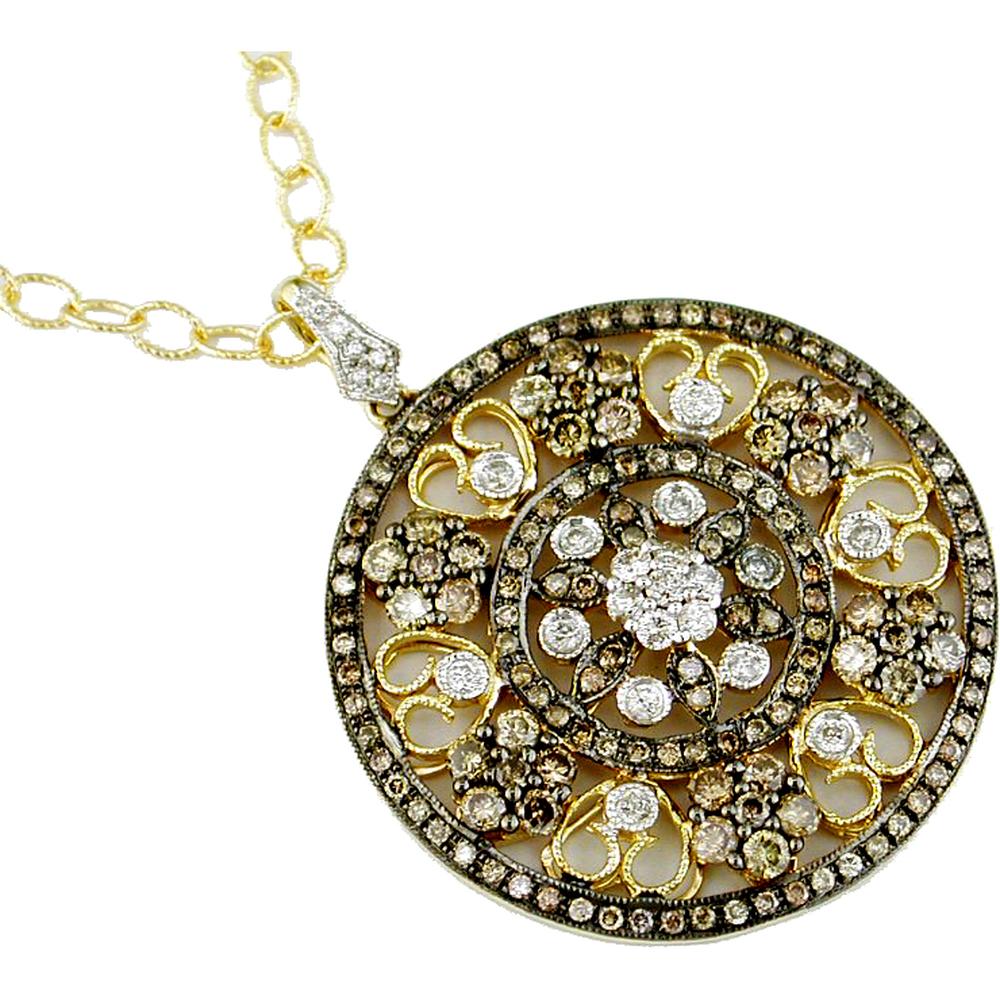 Royal 14K Yellow Gold Dia & Mocha Diamond Circle Pendant - 2.95 Carat Total Diamond Weight