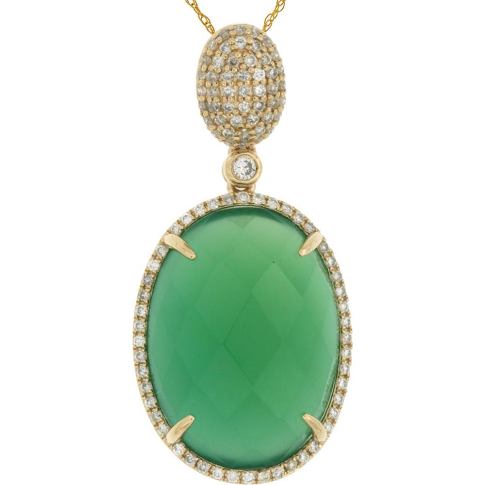 Royal 14K Yellow Gold Diamond & Agate Oval Pendant - 0.40 Carat Total Diamond Weight