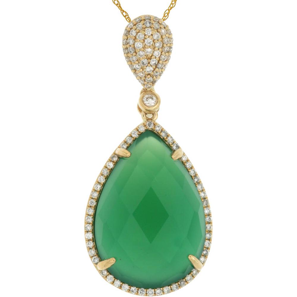 Royal 14K Yellow Gold Diamond & Agate Pear Pendant - 0.42 Carat Total Diamond Weight
