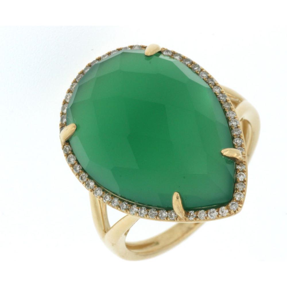 Royal 14K Yellow Gold Diamond & Agate Pear-Shaped Ring - 0.21 Carat Total Diamond Weight
