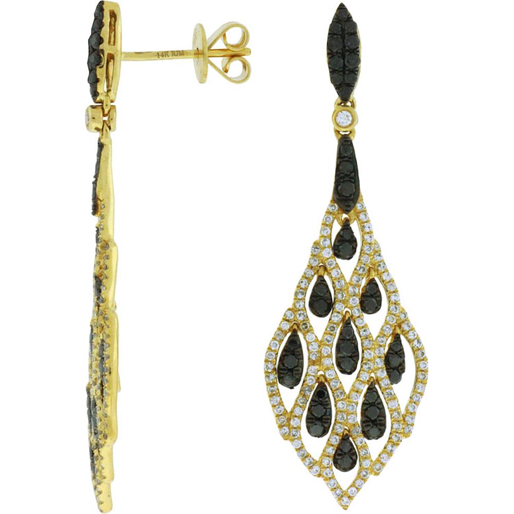 Royal 14K Yellow Gold Diamond & Black Diamond Earrings - Exquisite Beauty