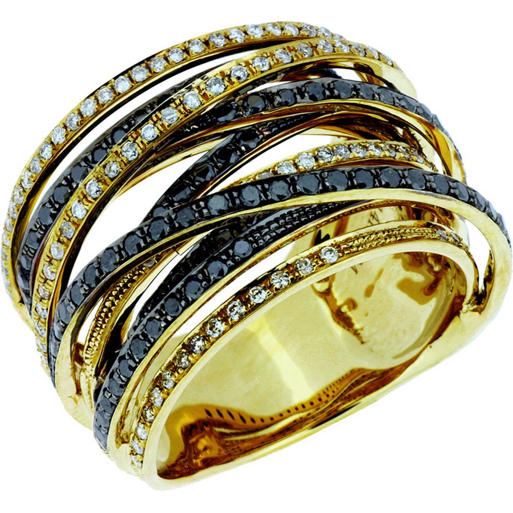Royal 14K Yellow Gold Diamond and Black Diamond Statement Ring - 1.73 Carat Total Diamond Weight