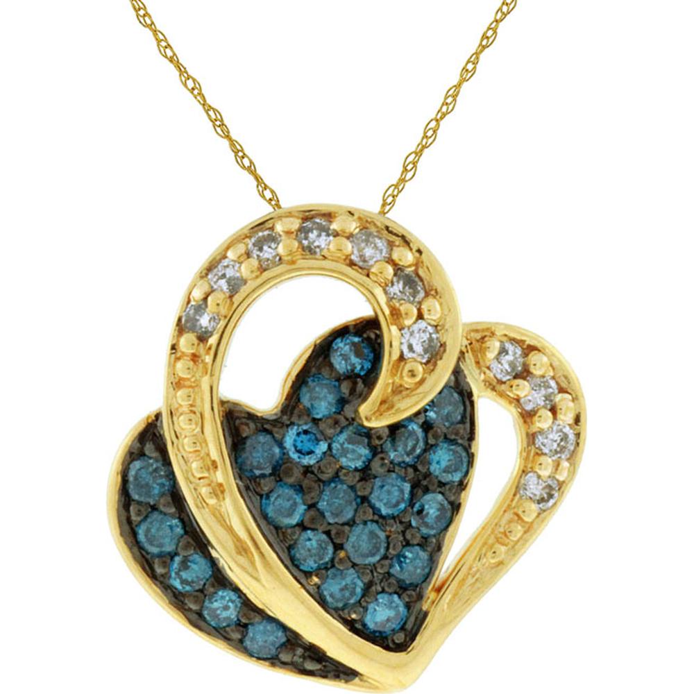Royal 14K Yellow Gold Diamond & Blue Diamond Halo Pendant - 0.12 Carat Total Diamond Weight