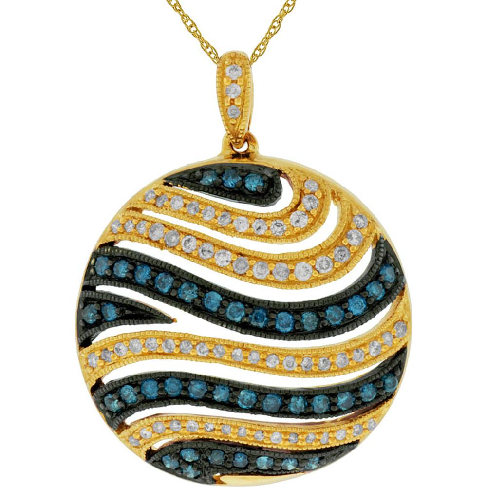 Royal 14K Yellow Gold Diamond & Blue Diamond Pendant - 0.75 Carat Total Gem Weight