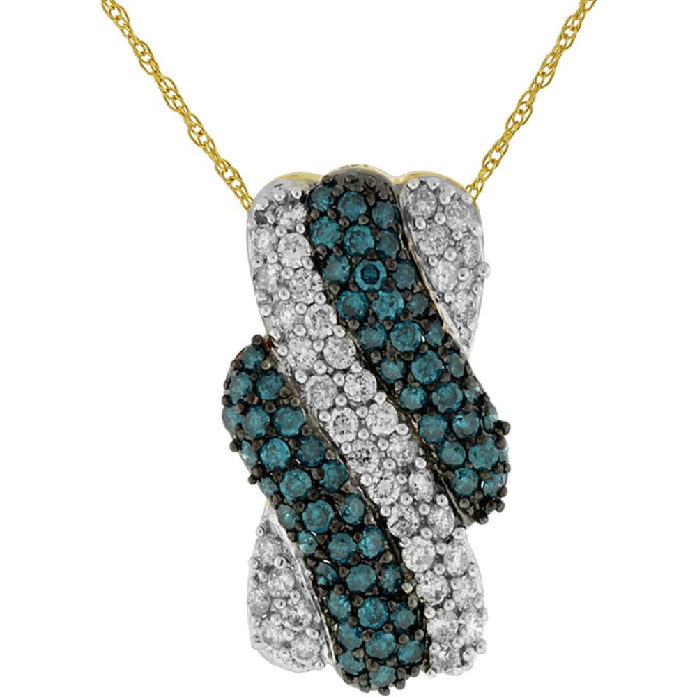 Royal 14K Yellow Gold Diamond & Blue Diamond Pendant - 1.05 Carat Total Diamond Weight