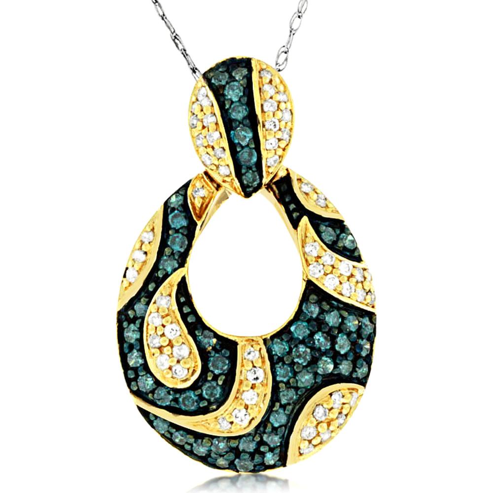 Royal 14K Yellow Gold Diamond & Blue Diamond Pendant - Exquisite Elegance
