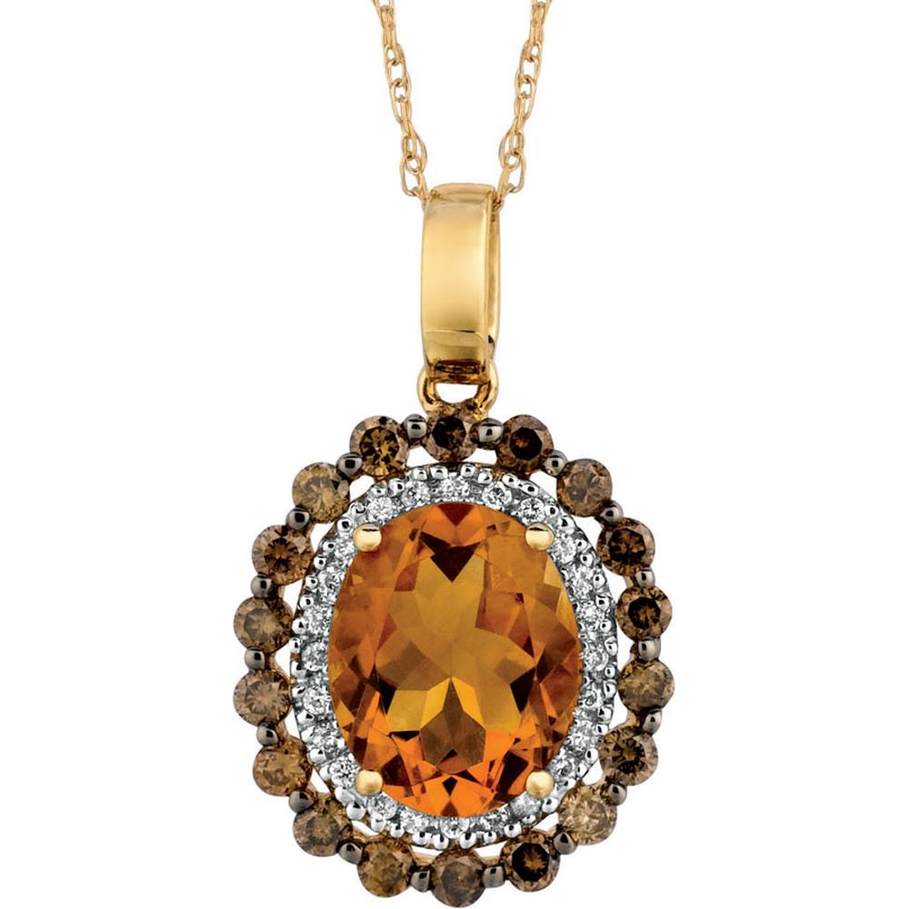 Royal 14K Yellow Gold Diamond and Citrine Halo Pendant - 2.40 Carat Total Gem Weight