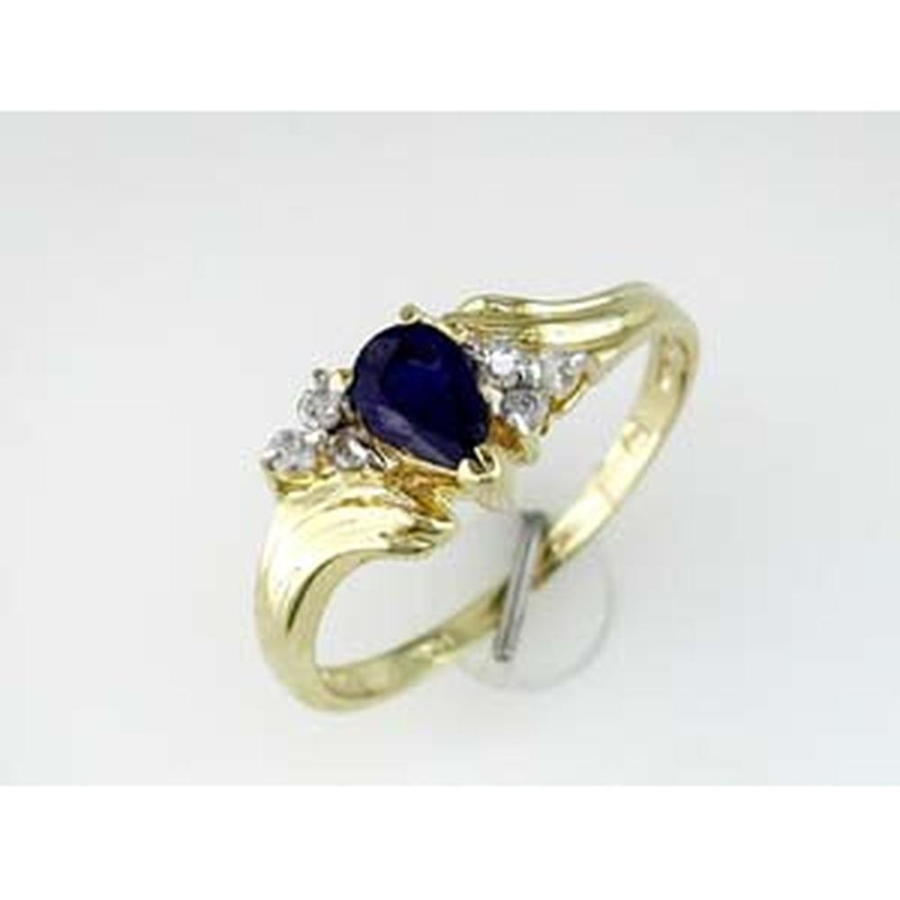 Royal 14K Yellow Gold Diamond & Color Stone Pear Shape Ring - 0.13 Carat Total Diamond Weight