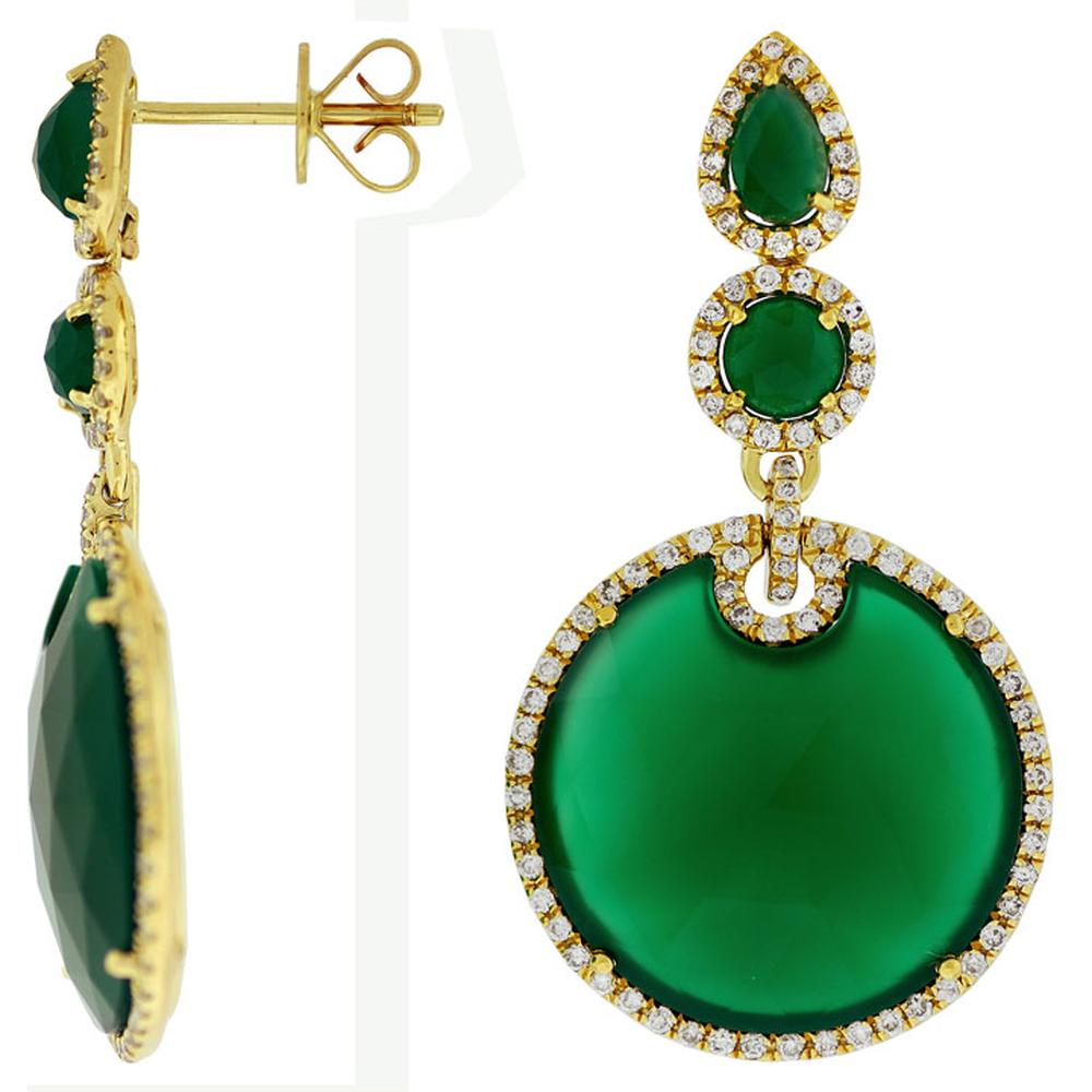 Royal 14K Yellow Gold Diamond & Green Agate Earrings - 0.88 Carat Total Diamond Weight