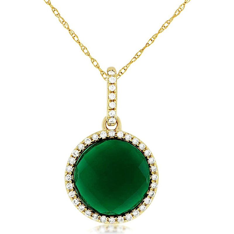 Royal 14K Yellow Gold Diamond & Green Agate Pendant - Captivating Elegance