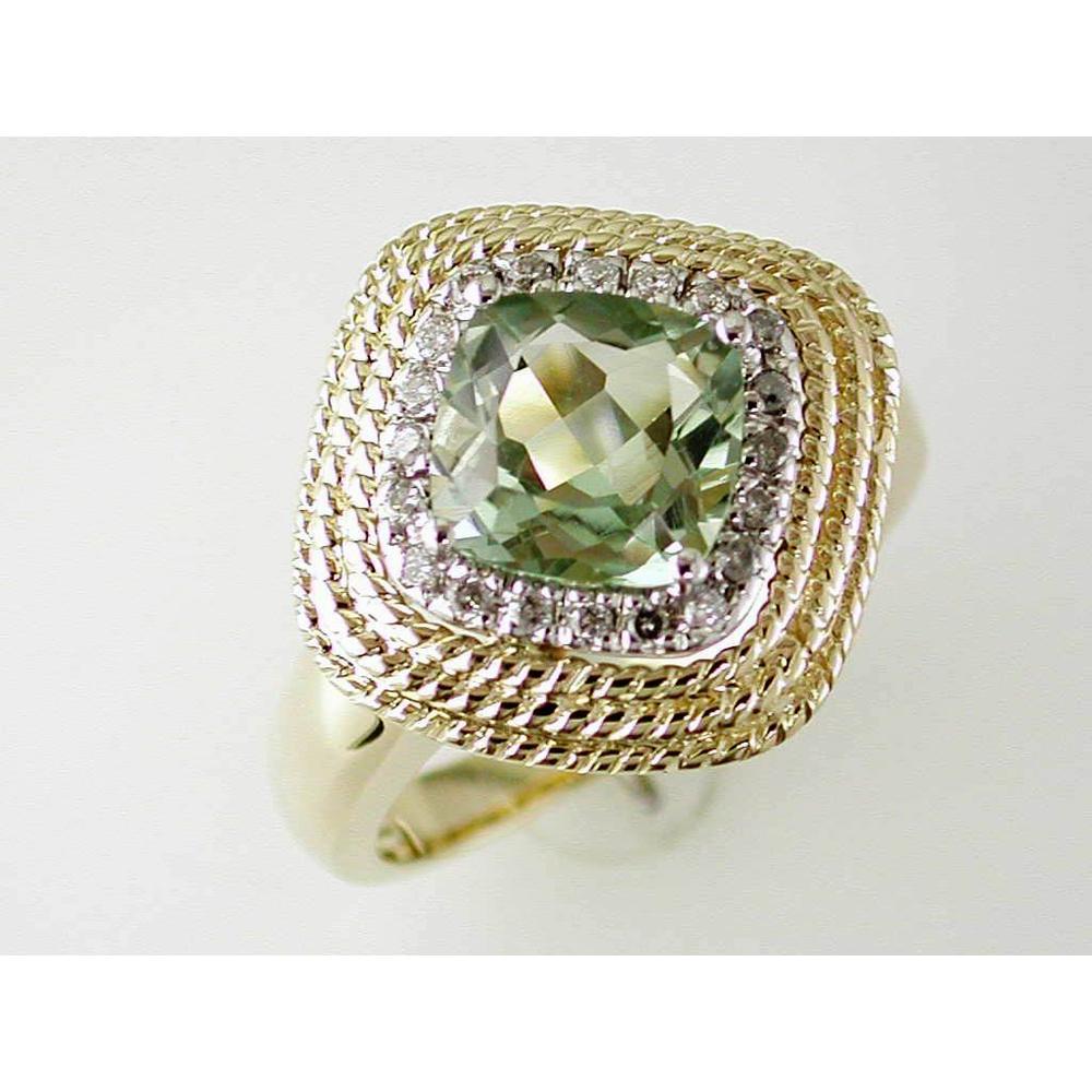 Royal 14K Yellow Gold Diamond & Green Amethyst Cushion-Cut Ring - 1.90 Carat Main Stone