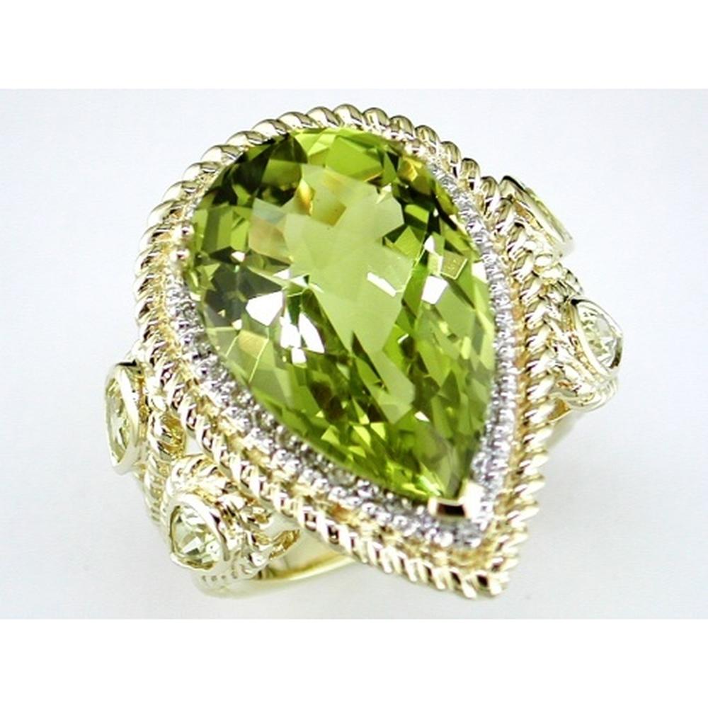 Royal 14K Yellow Gold Diamond & Lemon Quartz Pear-Shaped Ring - 15.16 Carats Total Gem Weight
