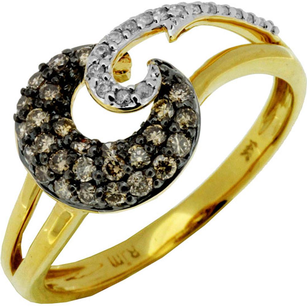 Royal 14K Yellow Gold Diamond & Mocha Diamond Ring - 0.07 Carat Round Diamond, 0.30 Carat Mocha Diamond