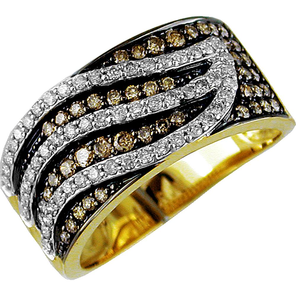Royal 14K Yellow Gold Diamond & Mocha Diamond Ring - Exquisite Elegance in Round Cut