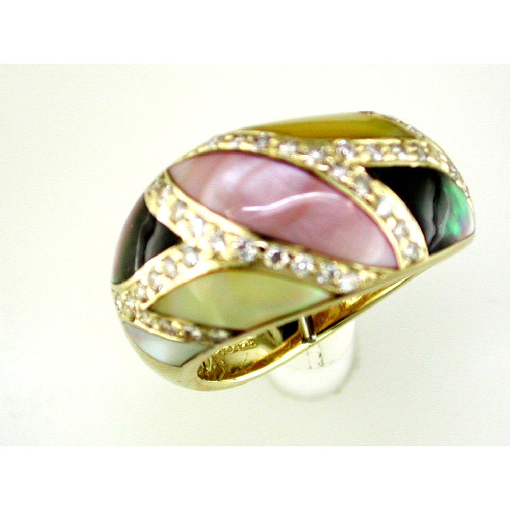 Royal 14K Yellow Gold Diamond & Mother of Pearl Ring with Round Diamonds - 0.44 Carats Total Diamond Weight