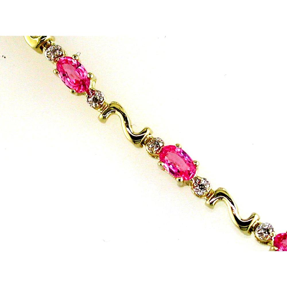 Royal 14K Yellow Gold Diamond & Pink Sapphire Bracelet - 3.50 Carat Pink Sapphire, 0.12 Carat Diamond Total Weight