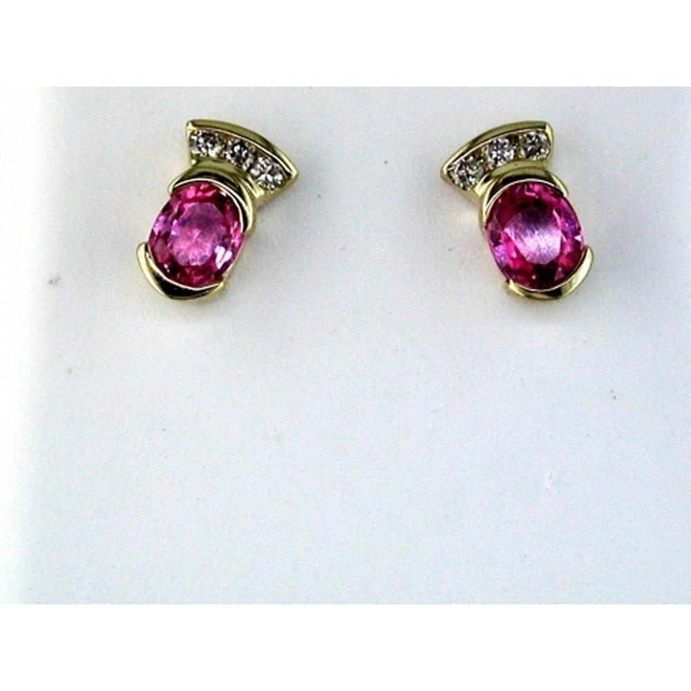 Royal 14K Yellow Gold Diamond & Pink Sapphire Earrings - Elegant Statement Jewelry